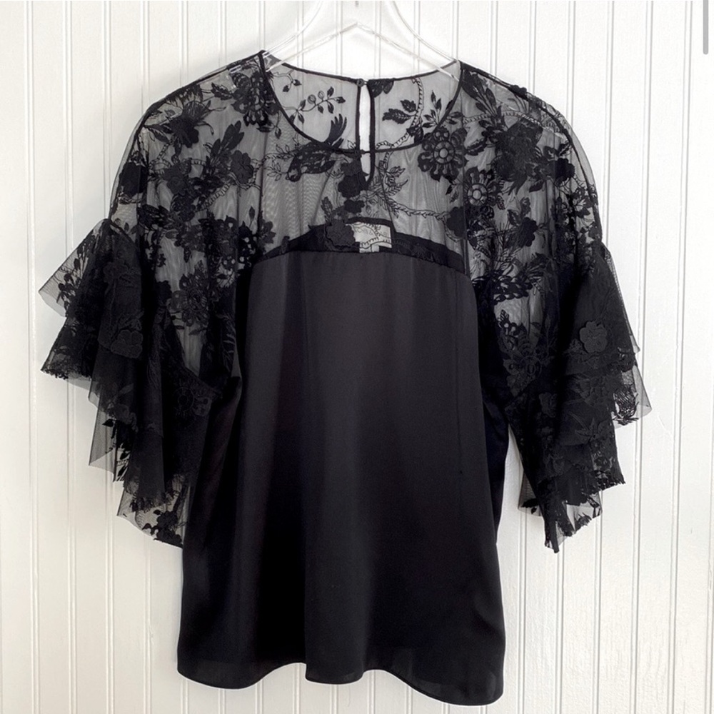 Sachin + Babi Silk Satin Lace Blouse Black